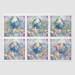 Küstenstrand Blumen Blau Krebs & Muscheln Decoupag Seidenpapier