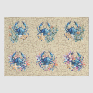 Küstenstrand Blumen Blau Krebs & Muscheln Decoupag Seidenpapier