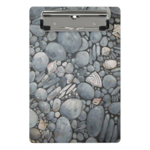 Küstenstrand Kiesel und Muscheln Malerei Druck Mini Klemmbrett