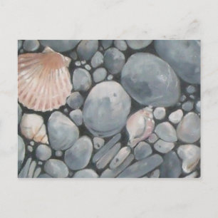 Küstenstrand Kiesel und Muscheln Malerei Druck Postkarte