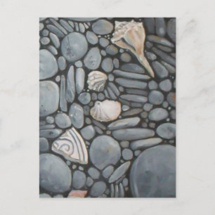 Küstenstrand Kiesel und Muscheln Malerei Druck Postkarte