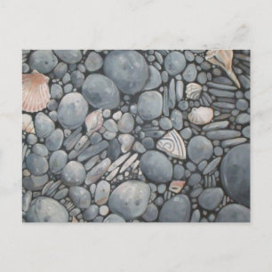 Küstenstrand Kiesel und Muscheln Malerei Druck Postkarte