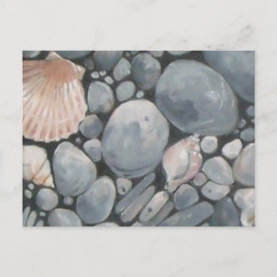 Küstenstrand Kiesel und Muscheln Malerei Druck Postkarte