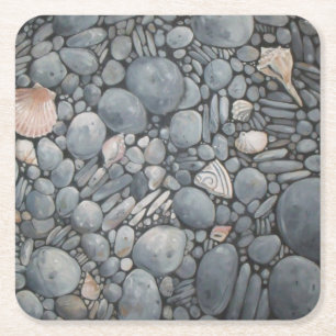 Küstenstrand Kiesel und Muscheln Malerei Druck Rechteckiger Pappuntersetzer