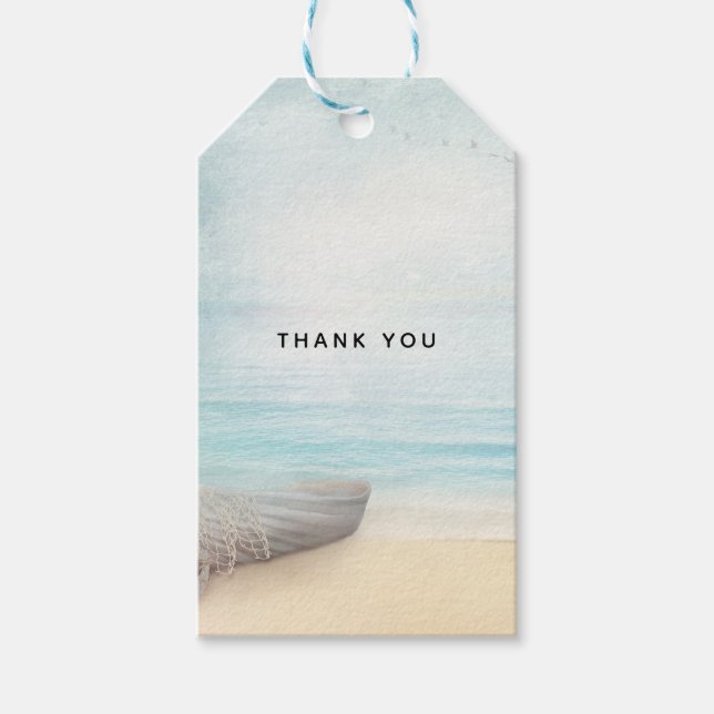 Küstenstrand mit einem Fischerboot Vielen Dank Geschenkanhänger (Vorderseite)