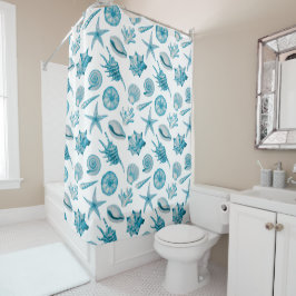 Küstenstrand Muscheln Wasserfarbe Aqua Türkis Blau Duschvorhang