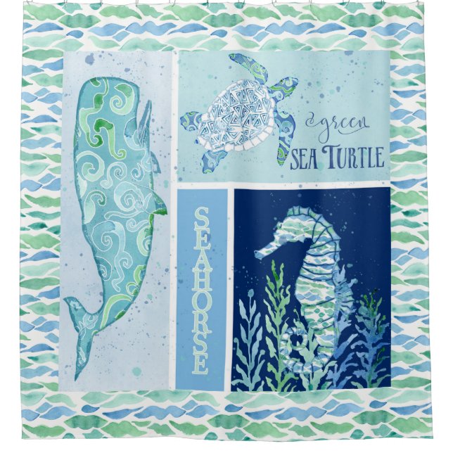 Küstenstrand Ocean Modernes Wellenmuster Duschvorhang (Vorderseite)