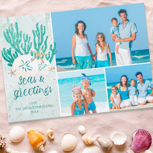 Küstenstrand SEAS & GREETINGS Türkis Glitter Feiertagskarte