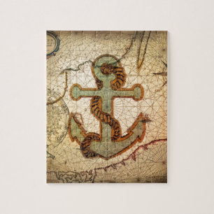 Küstenstrand-Seekarten-Vintager Anker Puzzle