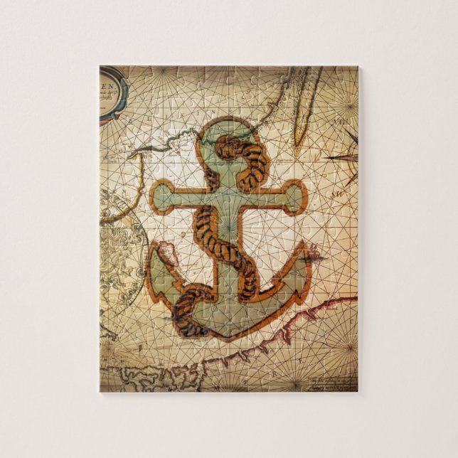 Küstenstrand-Seekarten-Vintager Anker Puzzle (Vertikal)