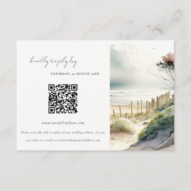Küstenstrandseascape Hochzeit QR Code UAWG Begleitkarte (Vorderseite)