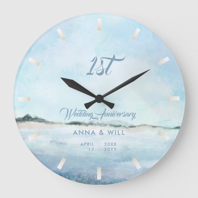 Küstenstrasse Beach Modernes Hochzeitstag Große Wanduhr (Vorderseite)