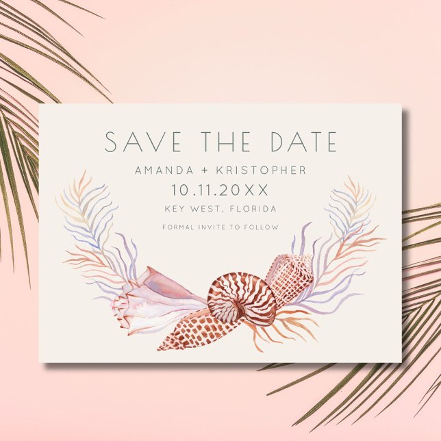 Küstenstrasse Seashell Foto Beach Hochzeit Save th Save The Date (Coastal Seashell Photo Beach Wedding Save the Date)