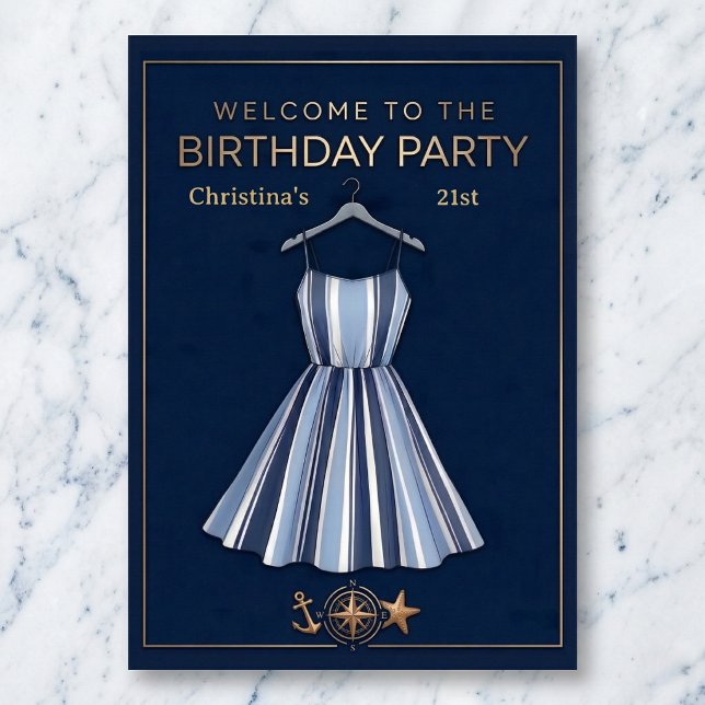 Küstenstreifen-Feier-Geburtstagsposter Poster (Seaside elegance for your party.)