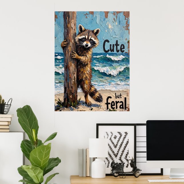 Küstenstreifen: Raccoon am Meer Poster (Heimbüro)