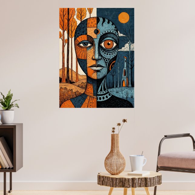 Küstenteleuchtturm Doppelbelichtung Aquarell Poster (Wohnzimmer 3)