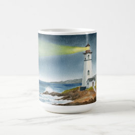 Küstenteleuchtturm mit Lichtstrahl Kaffeetasse