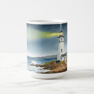 Küstenteleuchtturm mit Lichtstrahl Kaffeetasse