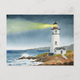 Küstenteleuchtturm mit Lichtstrahl Postkarte