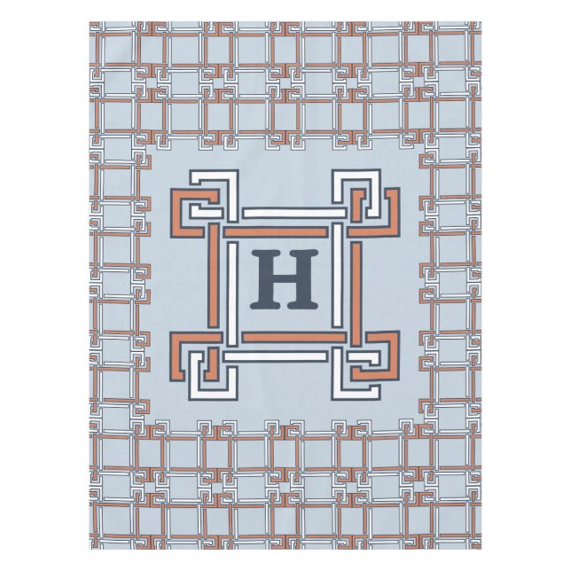 Küstenterrakotta Himmelblau Monogramm Tischdecke (Vorderseite)