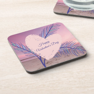 Küstenthema Pastel Valentine Pink Sunset Beach Getränkeuntersetzer