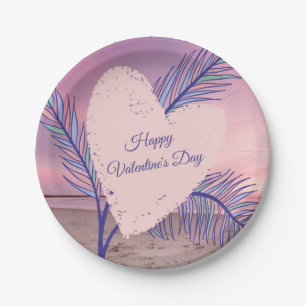 Küstenthema Pastel Valentine Pink Sunset Beach Pappteller