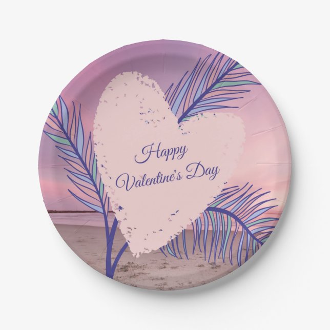 Küstenthema Pastel Valentine Pink Sunset Beach Pappteller (Vorderseite)