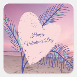 Küstenthema Pastel Valentine Pink Sunset Beach Quadratischer Aufkleber