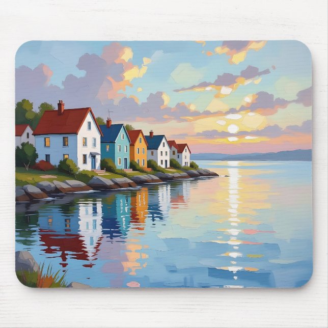 Küstenthema | Strandhäuser an der Bucht   Mousepad (Vorne)