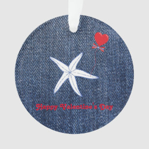 Küstenthema Valentinstag Rotes Herz und Seestern Ornament