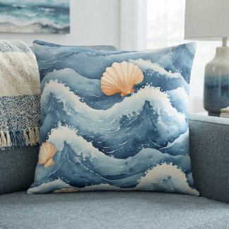 Küstentiden Meerfächer Schalen Wasserfarbe Schaum Kissen