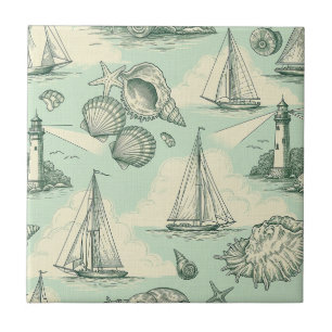 Küstentoile mit Leuchttürmen, Segelbooten Fliese