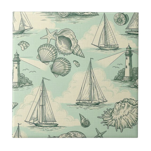 Küstentoile mit Leuchttürmen, Segelbooten Fliese (Vorderseite)