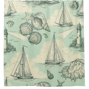 Küstentoilette mit Leuchttürmen, Segelbooten Duschvorhang
