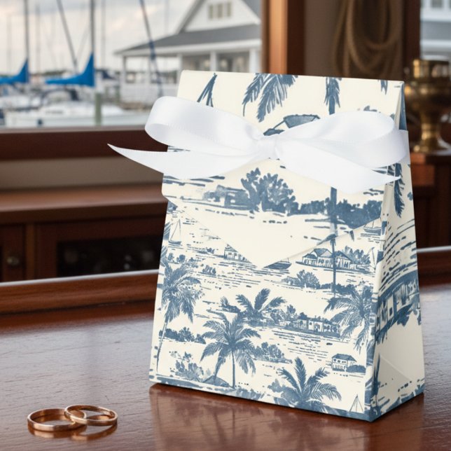 Küstentoilettenmuster Staubblau Hochzeit Geschenkschachtel (Coastal Toile Pattern Dusty Blue Wedding Favor Boxes)