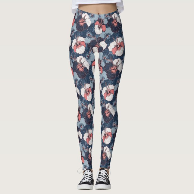 Küstentropisches Hibiskus-Muster (14) Leggings (Vorderseite)
