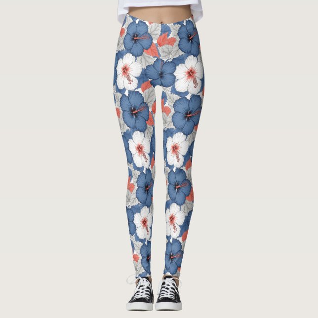 Küstentropisches Hibiskus-Muster (1) Leggings (Vorderseite)