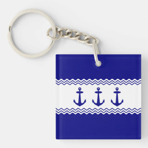 KüstenTürkis-Blau-Anker-Streifen nautisch Schlüsselanhänger