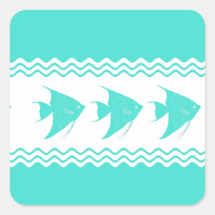 KüstenTürkis-weißes Streifenangelfish-Muster Quadratischer Aufkleber