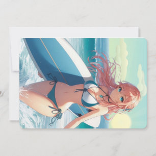 Küstentyp/nautischer/tropischer Anime-Surfergirl Feiertagskarte