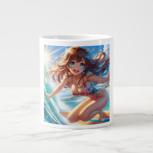 Küstentyp/nautischer/tropischer Anime-Surfergirl Jumbo-Tasse