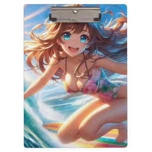 Küstentyp/nautischer/tropischer Anime-Surfergirl Klemmbrett