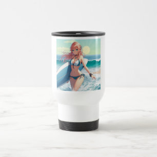 Küstentyp/nautischer/tropischer Anime-Surfergirl Reisebecher