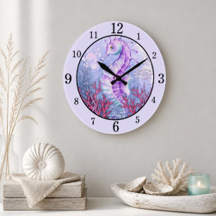 Küstenuhr 'Lila Seepferdchen' Große Wanduhr
