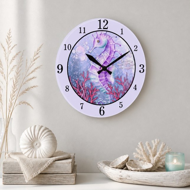 Küstenuhr 'Lila Seepferdchen' Große Wanduhr (Von Creator hochgeladen)