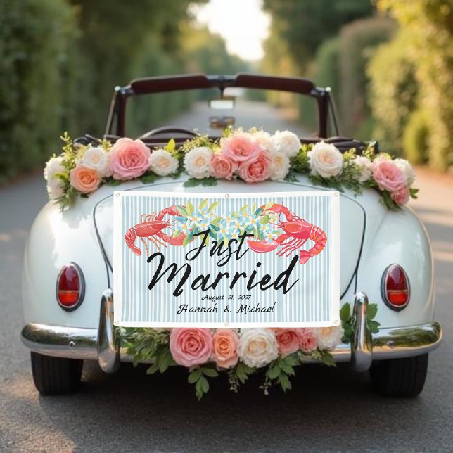 Küstenvibes-Blumen-Just-Married-Autobanner Banner (Von Creator hochgeladen)