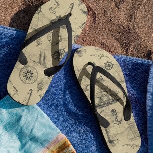 Küstenvintage-Nautik-Leuchttürme am Meer Flip Flops
