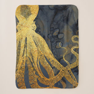 Küstenvintage Oktopus Gold Schwarz Blau Aquarell Sherpadecke