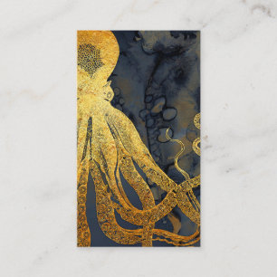 Küstenvintage-Oktopus Gold Schwarz Blau Aquarell Visitenkarte