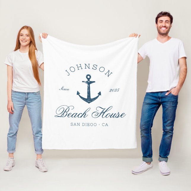 Küstenvintage Strandhaus Anker Navyblau  Fleecedecke (Beispiel)